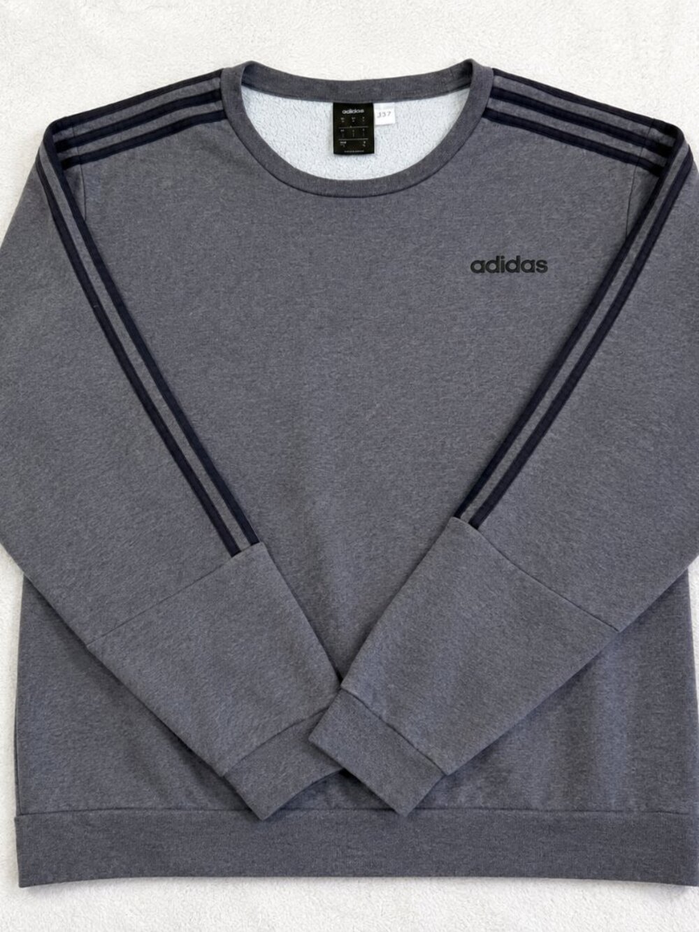 Adidas Essentials 3-Stripes Crewneck Sweatshirt Unisex Large Grey Pullover